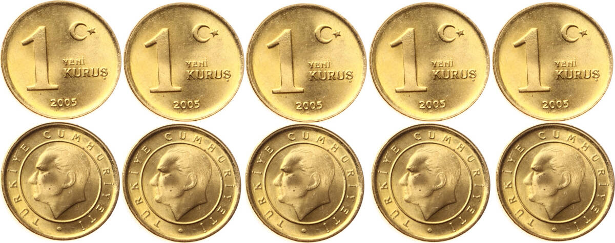 2005 Yılı 1 Kuruş Lot (5 Adet) - ÇİL TCM3175 - 1