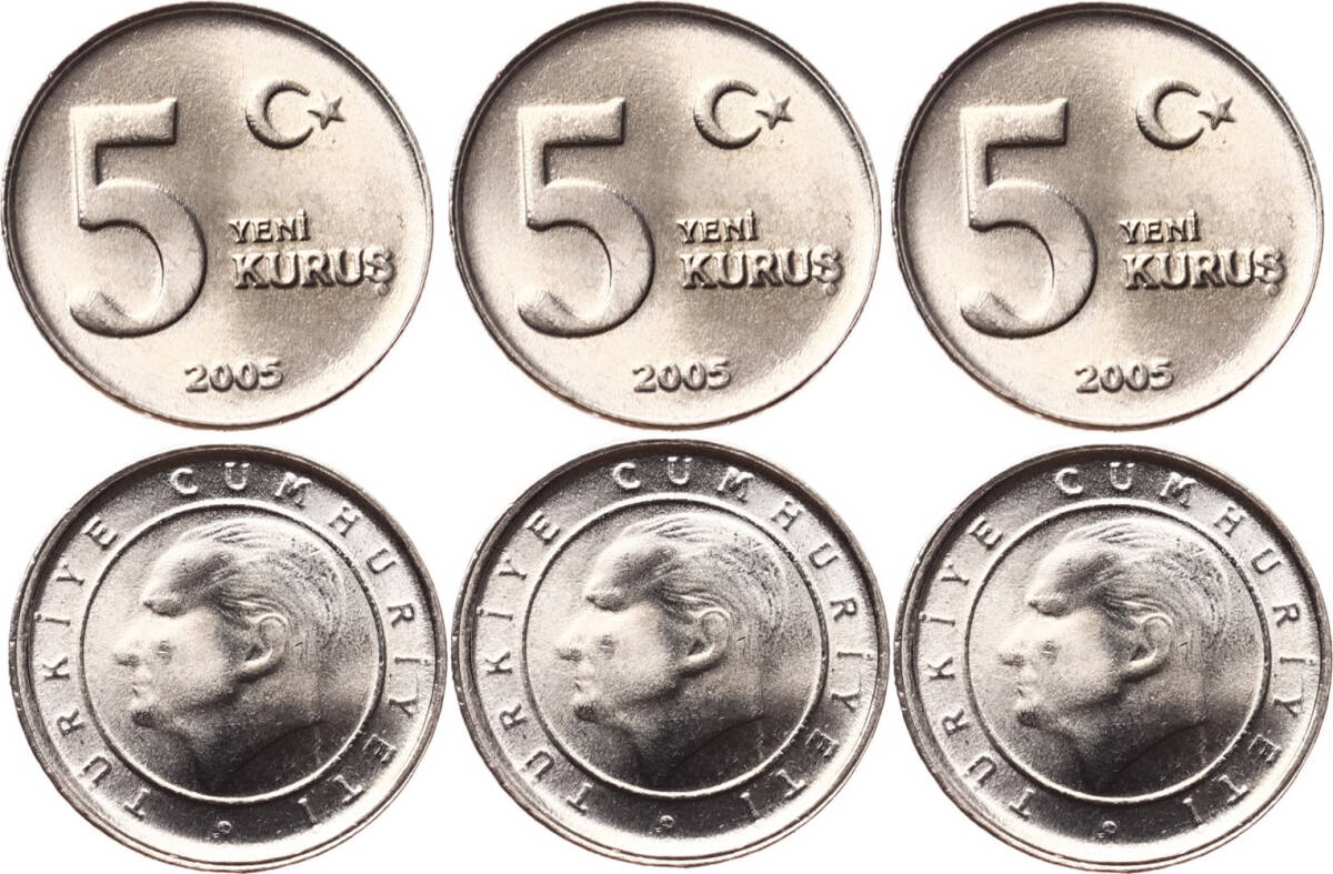 2005 Yılı 5 Kuruş Lot (3 Adet) - ÇİL TCM3185 - 1