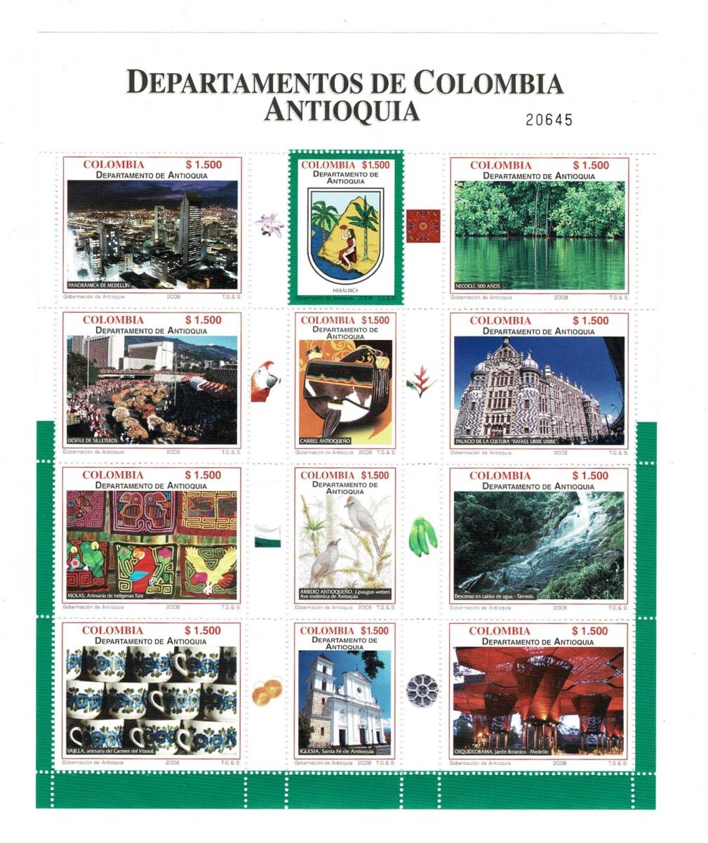 2008 Kolombiya Departamentos de Colombia Antioquia Hatıra Tabaka (MNH) PPT3024 - 1