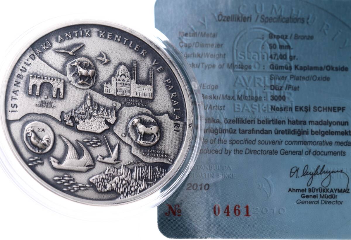 2010 - Avrupa Kültür Başkenti Madalyonu İstanbuldaki Antik Kentler ve Paraları Gümüş Kaplama *Sertifikalı* MVM2212 - 3