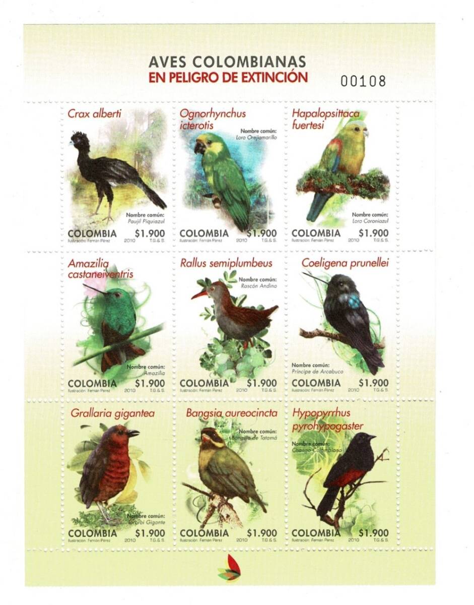 2010 Kolombiya Nesli Tehlikede Olan Kuşlar Hatıra Mini Tabaka (MNH) PPT3025 - 1