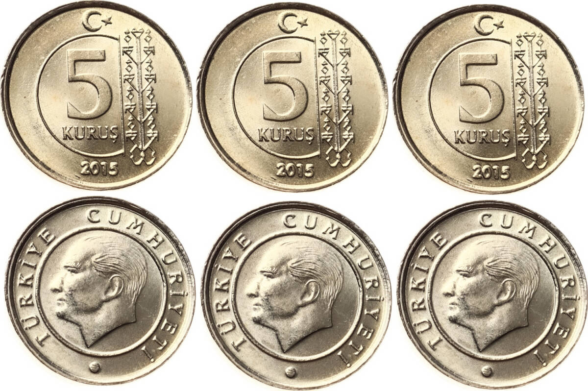 2015 Yılı 5 Kuruş Lot (3 Adet) - ÇİL TCM3184 - 1