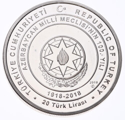2018 - Azarbaycan Milli Meclisi'nin 100.Yılı Gümüş Hatıra Para *Sertifikalı* - ÇİL TCH439 #217 - 2