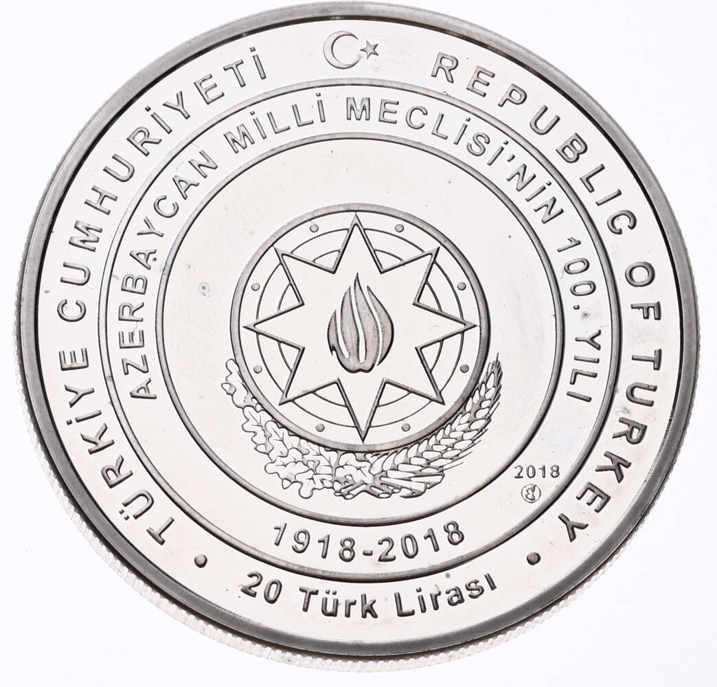 2018 - Azarbaycan Milli Meclisi'nin 100.Yılı Gümüş Hatıra Para *Sertifikalı* - ÇİL TCH439 #217 - 2