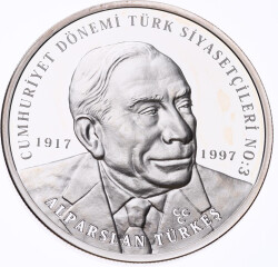 2023 - Alparslan Türkeş Cumhuriyet Dönemi Türk Siyasetçileri No:3 Gümüş Hatıra Para *Sertifikalı* - ÇİL TCH444 #241 - Gökçekoleksiyon
