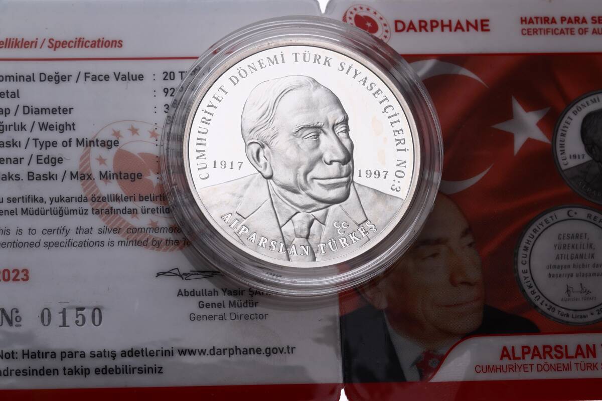 2023 - Alparslan Türkeş Cumhuriyet Dönemi Türk Siyasetçileri No:3 Gümüş Hatıra Para *Sertifikalı* - ÇİL TCH444 #241 - 3