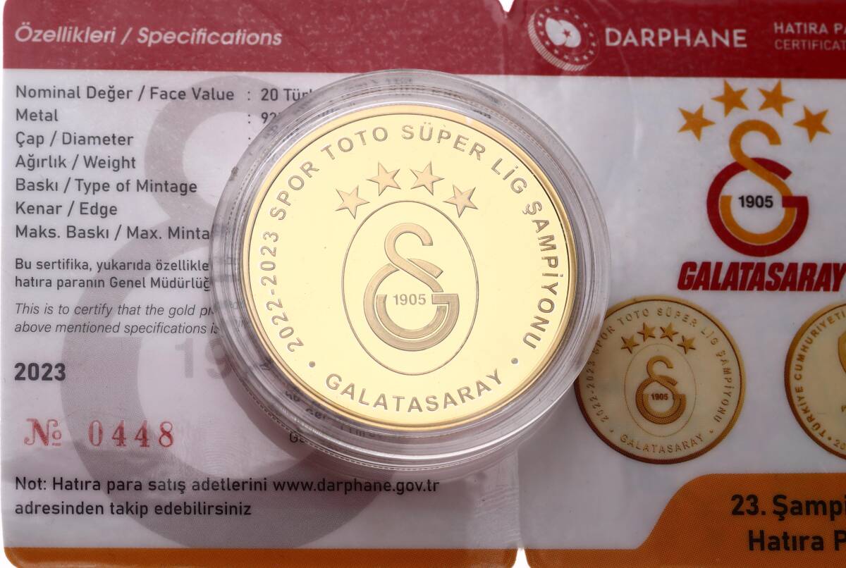 2023 - Galatasaray 25.Şampiyonluk Gümüş Üzeri Altın Kaplama Hatıra Para *Sertifikalı* - ÇİL TCH446 #209 - 3
