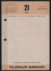 21-22 Ağustos 1973 Ziraat Bankası Takvim Yaprağı EFM623 - 1