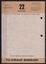 21-22 Ağustos 1973 Ziraat Bankası Takvim Yaprağı EFM623 - 2
