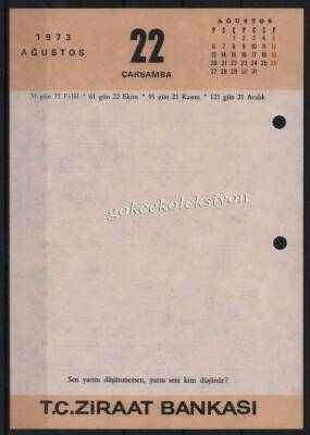 21-22 Ağustos 1973 Ziraat Bankası Takvim Yaprağı EFM623 - 2