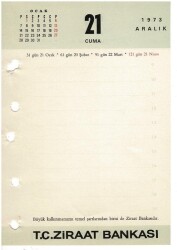 21 - 22 Aralık 1973 Ziraat Bankası Masa Takvimi Takvim Yaprağı EFM1296 - 1