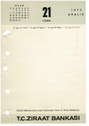 21 - 22 Aralık 1973 Ziraat Bankası Masa Takvimi Takvim Yaprağı EFM1296 - 3