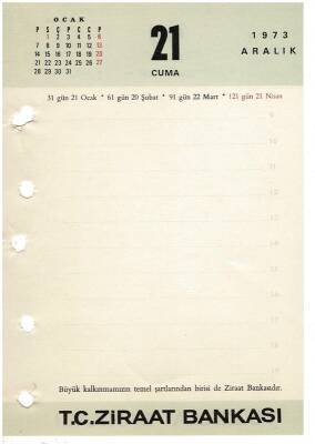 21 - 22 Aralık 1973 Ziraat Bankası Masa Takvimi Takvim Yaprağı EFM1296 - 3