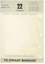 21 - 22 Aralık 1973 Ziraat Bankası Masa Takvimi Takvim Yaprağı EFM1296 - 4