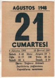 21 Ağustos 1948 Takvim Yaprağı EFM(N)1467 - 4