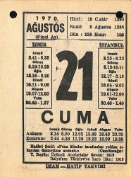 21 Ağustos 1970 Takvim Yaprağı - Doğum Günü Hediyesi EFM(N)9688 - 2