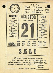 21 Ağustos 1973 Takvim Yaprağı - Doğum Günü Hediyesi EFM(N)10121 - 4