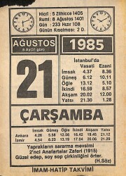 21 Ağustos 1985 Takvim Yaprağı - Doğum Günü Hediyesi EFMN15692 - Gökçekoleksiyon