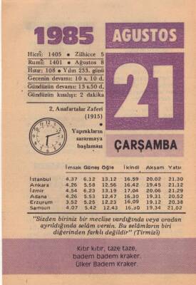 21 Ağustos 1985 Takvim Yaprağı EFM(N)2453 - 2
