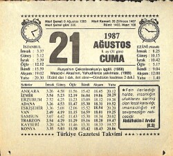 21 Ağustos 1987 Takvim Yaprağı - Doğum Günü Hediyesi EFMN13864 - Gökçekoleksiyon
