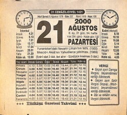 21 Ağustos 2000 Takvim Yaprağı - Doğum Günü Hediyesi EFMN14270 - Gökçekoleksiyon