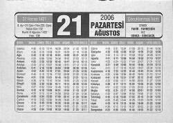 21 Ağustos 2006 Takvim Yaprağı - Doğum Günü Hediyesi EFMN14168 - Gökçekoleksiyon