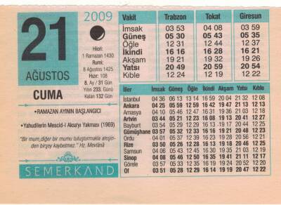 21 Ağustos 2009 Takvim Yaprağı EFM(N)2461 - 3