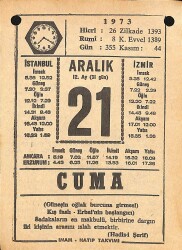 21 Aralık 1973 Takvim Yaprağı - Doğum Günü Hediyesi EFMN13666 - Gökçekoleksiyon