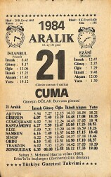 21 Aralık 1984 Takvim Yaprağı - Doğum Günü Hediyesi EFMN14503 - Gökçekoleksiyon