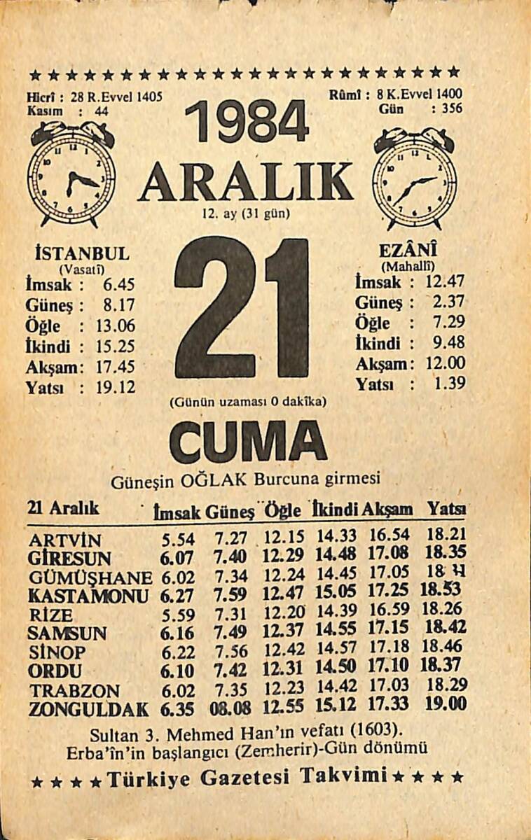21 Aralık 1984 Takvim Yaprağı - Doğum Günü Hediyesi EFMN14503 - 1