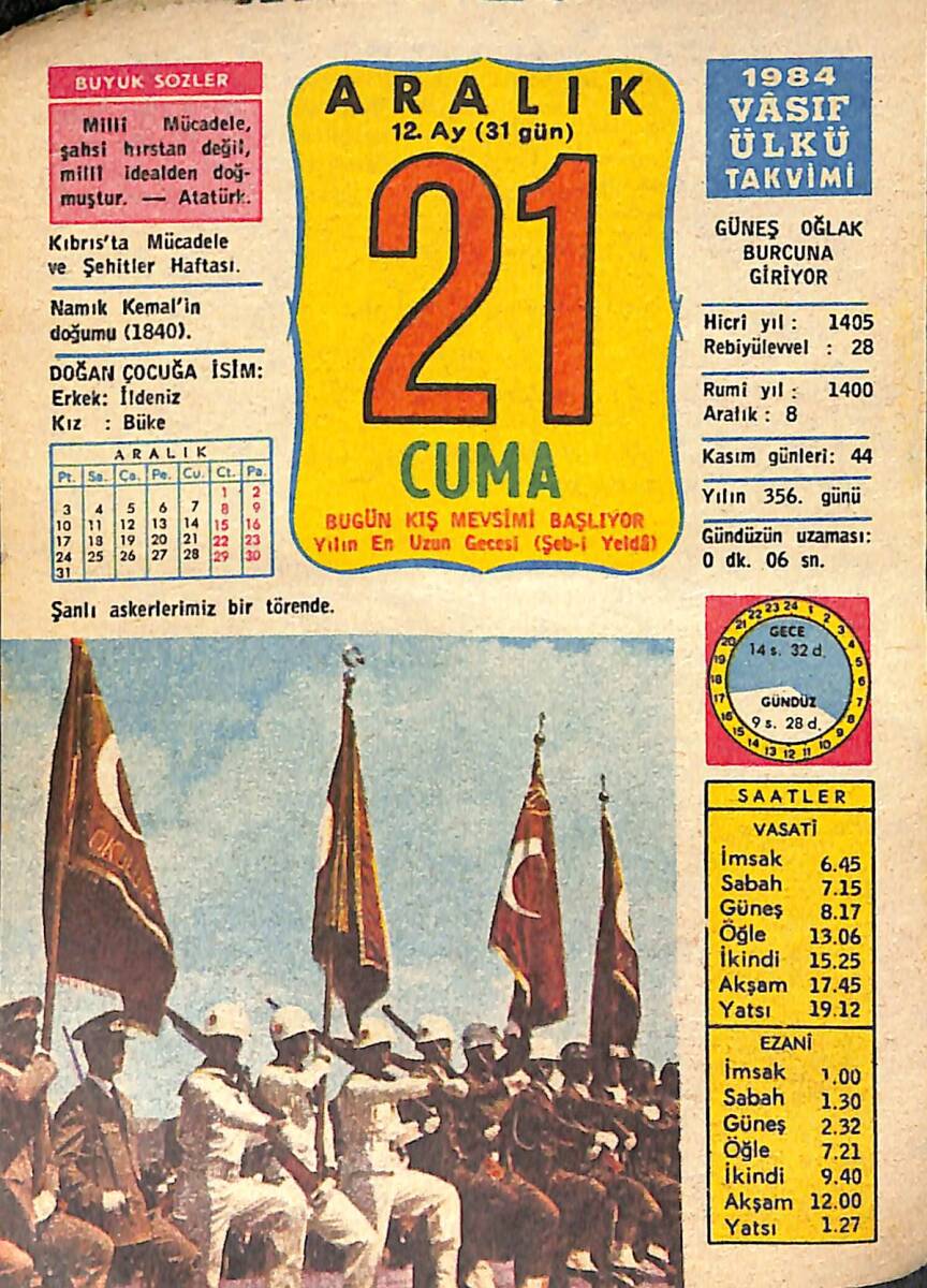 21 Aralık 1984 Takvim Yaprağı - Doğum Günü Hediyesi EFMN14762 - 1