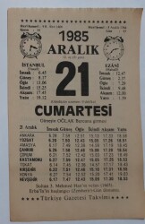 21 Aralık 1985 Takvim Yaprağı - Doğum Günü Hediyesi EFM(N)6866 - Gökçekoleksiyon