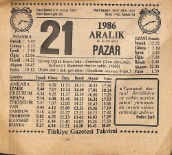 21 Aralık 1986 Takvim Yaprağı - Doğum Günü Hediyesi EFMN14852 - Gökçekoleksiyon