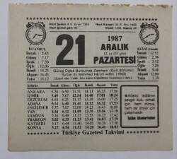 21 Aralık 1987 Takvim Yaprağı - Doğum Günü Hediyesi EFM(N)7190 - Gökçekoleksiyon