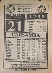 21 Aralık 1988 Takvim Yaprağı - Doğum Günü Hediyesi EFMN14579 - Gökçekoleksiyon