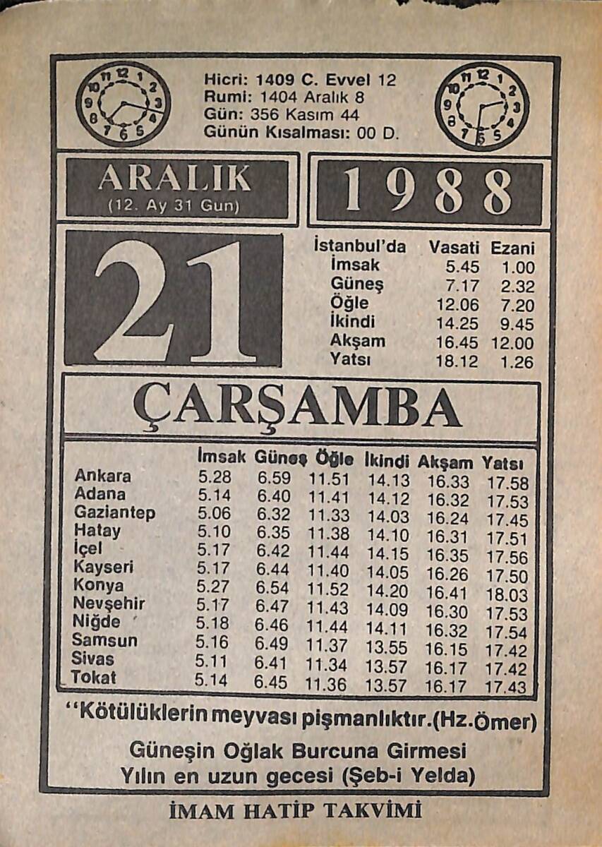 21 Aralık 1988 Takvim Yaprağı - Doğum Günü Hediyesi EFMN14579 - 1