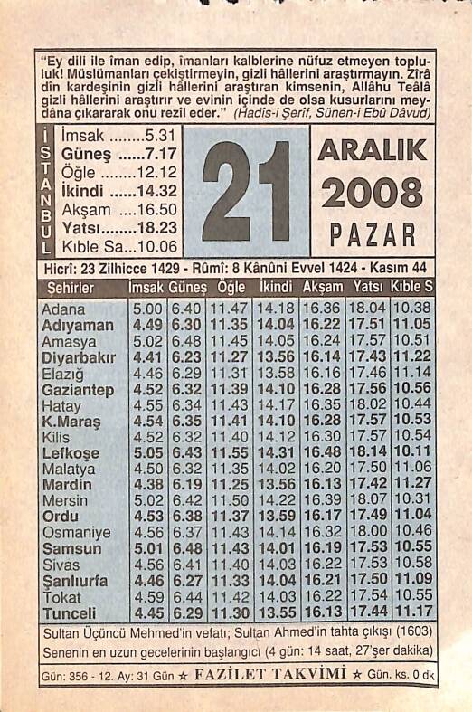 21 Aralık 2008 Takvim Yaprağı - Doğum Günü Hediyesi EFMN15312 - 1