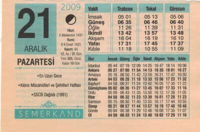 21 Aralık 2009 Takvim Yaprağı EFM(N)4395 - 1