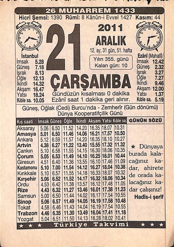 21 Aralık 2011 Takvim Yaprağı - Doğum Günü Hediyesi EFMN15238 - 1