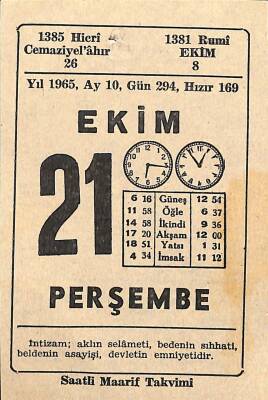 21 Ekim 1965 Takvim Yaprağı - Doğum Günü Hediyesi EFM(N)11475 - 1