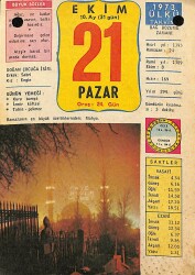 21 Ekim 1973 Takvim Yaprağı - Doğum Günü Hediyesi EFM(N)11779 - Gökçekoleksiyon