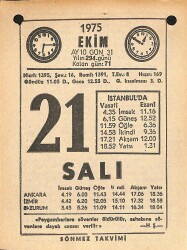 21 Ekim 1975 Takvim Yaprağı - Doğum Günü Hediyesi EFM(N)12553 - Gökçekoleksiyon