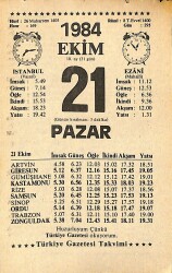 21 Ekim 1984 Takvim Yaprağı - Doğum Günü Hediyesi EFMN14562 - Gökçekoleksiyon