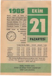 21 Ekim 1985 Takvim Yaprağı EFM(N)3053 - Gökçekoleksiyon