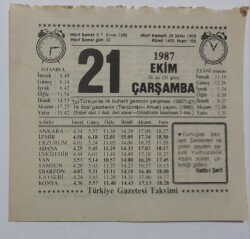 21 Ekim 1987 Takvim Yaprağı - Doğum Günü Hediyesi EFM(N)7129 - Gökçekoleksiyon