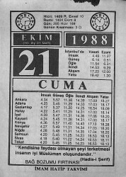 21 Ekim 1988 Takvim Yaprağı - Doğum Günü Hediyesi EFMN14640 - Gökçekoleksiyon
