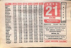 21 Ekim 1999 Takvim Yaprağı - Doğum Günü Hediyesi EFMN14066 - Gökçekoleksiyon