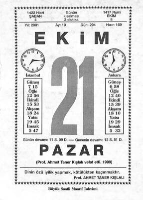 21 Ekim 2001 Takvim Yaprağı - Doğum Günü Hediyesi EFM(N)10488 - 3