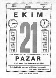 21 Ekim 2001 Takvim Yaprağı - Doğum Günü Hediyesi EFM(N)10488 - 2