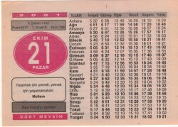 21 Ekim 2001 Takvim Yaprağı EFM(N)3742 - 2